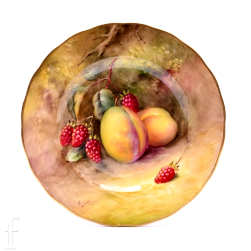 850 - Thomas Lockyer for Royal Worcester, a fruit painted side plate, circa 1930, of circular form with gi... 