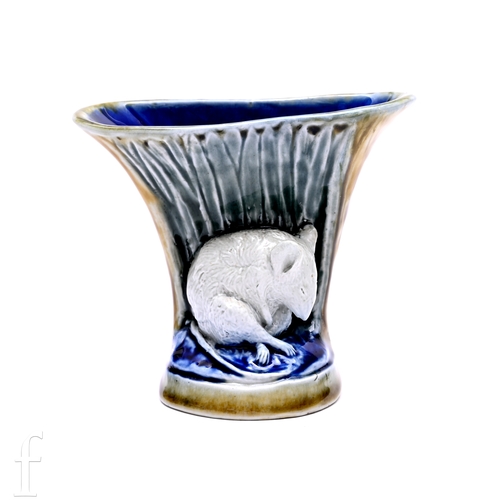 840 - A Doulton Lambeth stoneware vase designed by George Tinworth, modelled with a sleeping mouse amongst... 