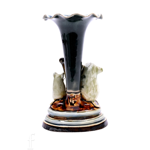 841 - A Doulton stoneware 'Mouse Musicians' spill vase by George Tinworth, modelled as a larger mouse play... 