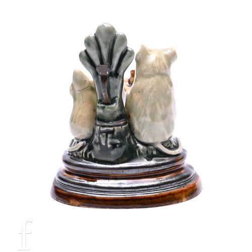 842 - A Doulton Lambeth ‘Conjurors’ Mouse Menu Card Holder, modelled by George Tinworth as a large mouse w... 