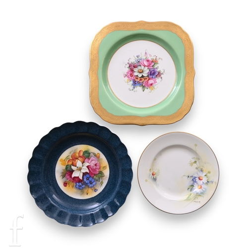 852 - Millie Hunt for Royal Worcester, a floral painted plate, circular form with undulating rim, painted ... 