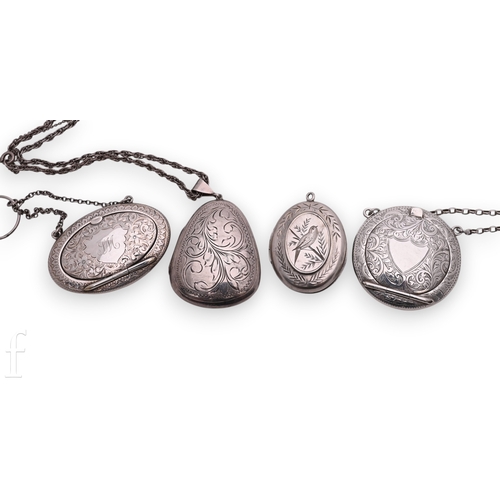 62 - A late Victorian silver locket, engraved to the front with a bird amongst foliage, hallmarked for Bi... 
