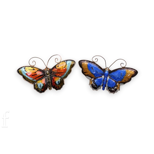 100 - A David Anderson a guilloche enamelled butterfly brooch, with vibrant orange, yellow and blue colour... 