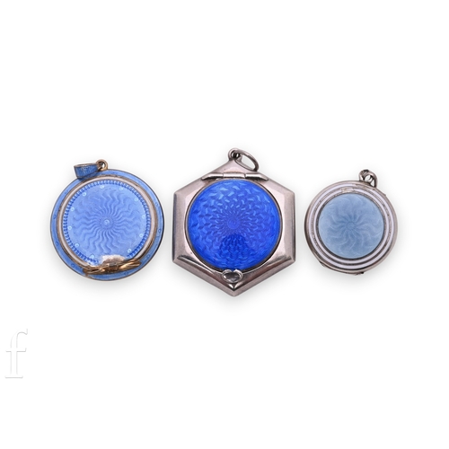69 - A silver and enamelled pendant mirror compact, Crissord & Norris, Birmingham 1921, of hexagonal ... 