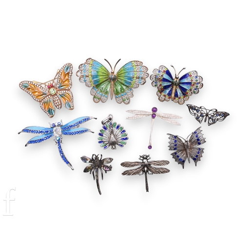 72 - An 800 silver Italian gilt washed enamel butterfly, the wirework wings with graded green to blue ena... 