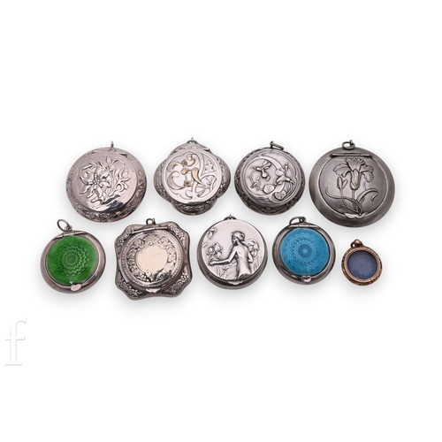 77 - Two early 20th Century silver and guilloche enamel compacts, one with blue colour lid, the other gre... 