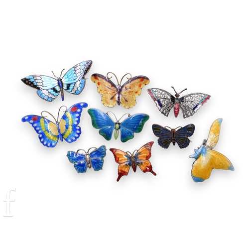 89 - A collection of enamelled and silver butterfly brooches, of various colour combinations and sizes.