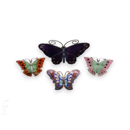 91 - An enamelled butterfly brooch, decorated with purple and blue enamel work, unmarked, total weight 10... 