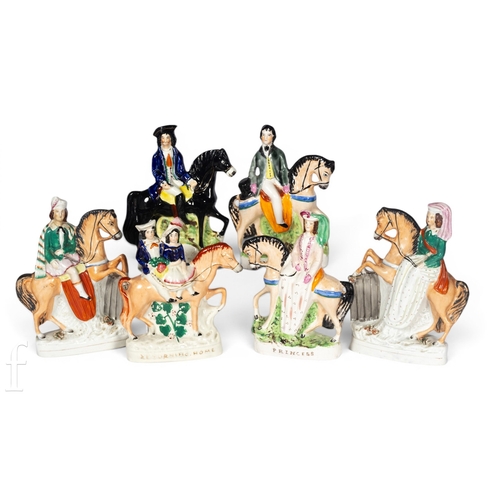 809 - A collection of Staffordshire portrait and flatback figures, including 'Dick Turpin', height 23cm, '... 