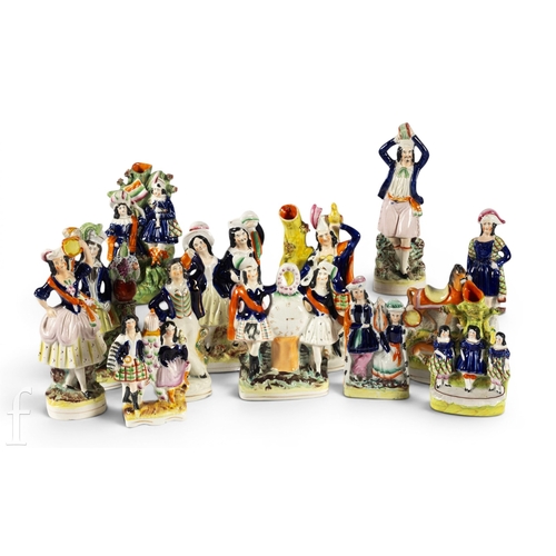 817 - A collection of 19th Century Staffordshire flatback, portrait and chimney figures and ornaments, mai... 