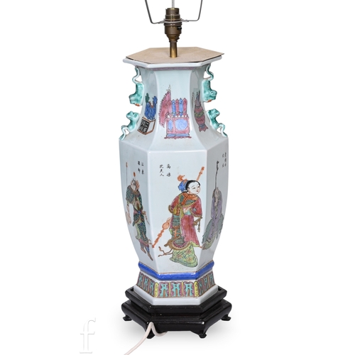 1280 - A Chinese famille rose Wu Shuang Pu (table of peerless heroes) the hexagonal form vase, painted to e... 