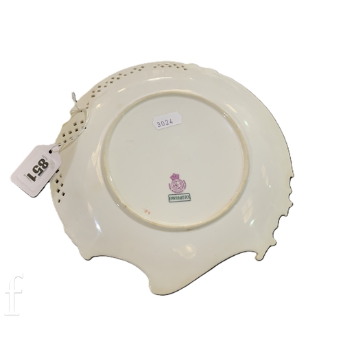 851 - A Royal Worcester Empress plate, reticulated scroll border, painted with wisteria racemes over ivory... 