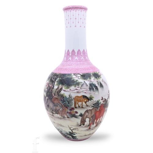 1240 - A Chinese famille rose bottle vase, Yongzheng (1723-35) seal mark to base but later, with continuous... 