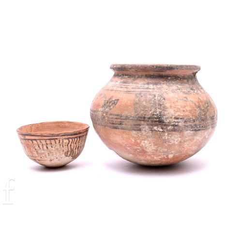 1253 - Two Chinese buff earthenware pottery items, possibly five Dynasties, to include a small pottery jar ... 