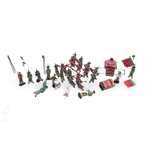 1285 - A Chinese late Qing Dynasty miniature funeral procession, comprising many small figures and componen... 
