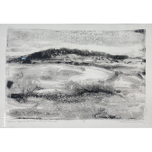 1474 - Nancy Marculewicz (20th Century) - A graveyard scene in tones of blue, red and green, monotype print... 