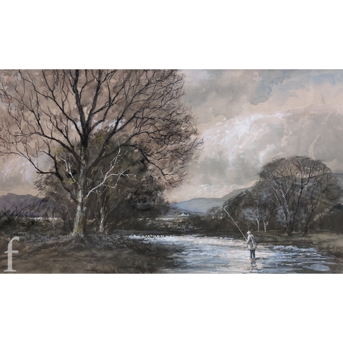 1484 - R. W. Dickens (20th Century) - Fisherman in a river landscape, watercolour, signed, framed, 38cm x 6... 