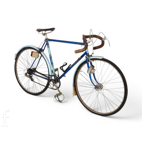 1369 - A Clarkes's light weight racing bicycle in pale and dark blue with gears and drop handle bars, No 53... 