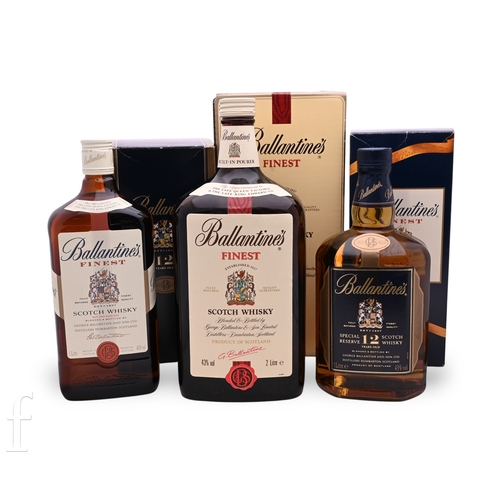 1017 - Three bottles of Ballantine's blended Scotch whisky, to include 1 litre duty free bottle, with box, ... 