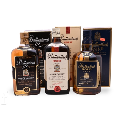 1019 - Three bottles of Ballantine's blended Scotch whisky, to include a 1 litre 12 years old, with box, a ... 