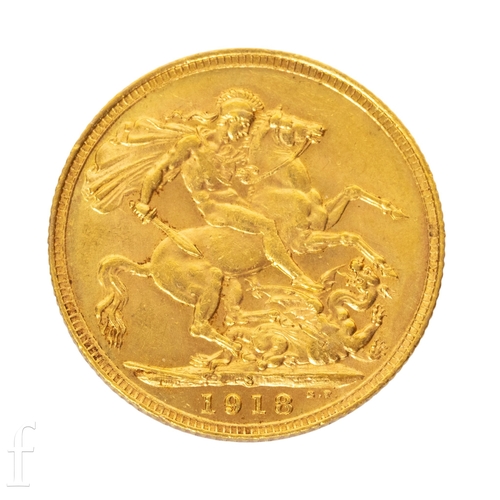 28 - George V - A sovereign 1918, reverse St George & Dragon in plastic case.
