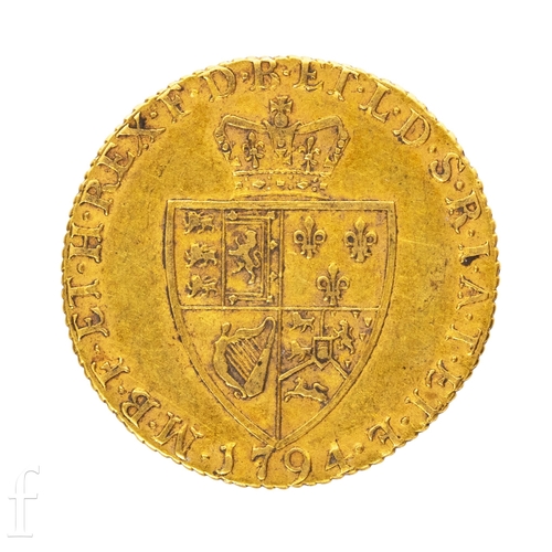 37 - George III - A spade Guinea 1794, fifth bust reverse crown over shield.
