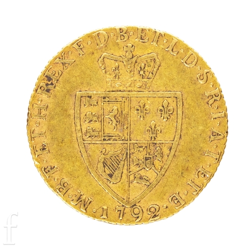 39 - George III - A spade Guinea 1792, fifth head reverse crown over shield.