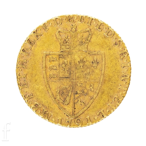 41 - George III - A spade Guinea 1791, fifth head reverse crown over shield.