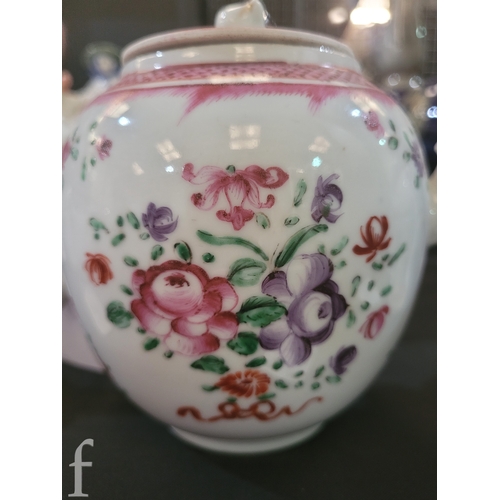 38 - A late 18th Century Meissen teapot and cover, ovoid form with foliate moulded scroll handle, painted... 