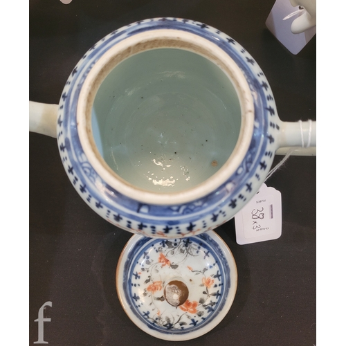 38 - A late 18th Century Meissen teapot and cover, ovoid form with foliate moulded scroll handle, painted... 