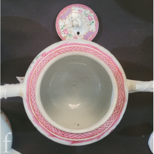 38 - A late 18th Century Meissen teapot and cover, ovoid form with foliate moulded scroll handle, painted... 