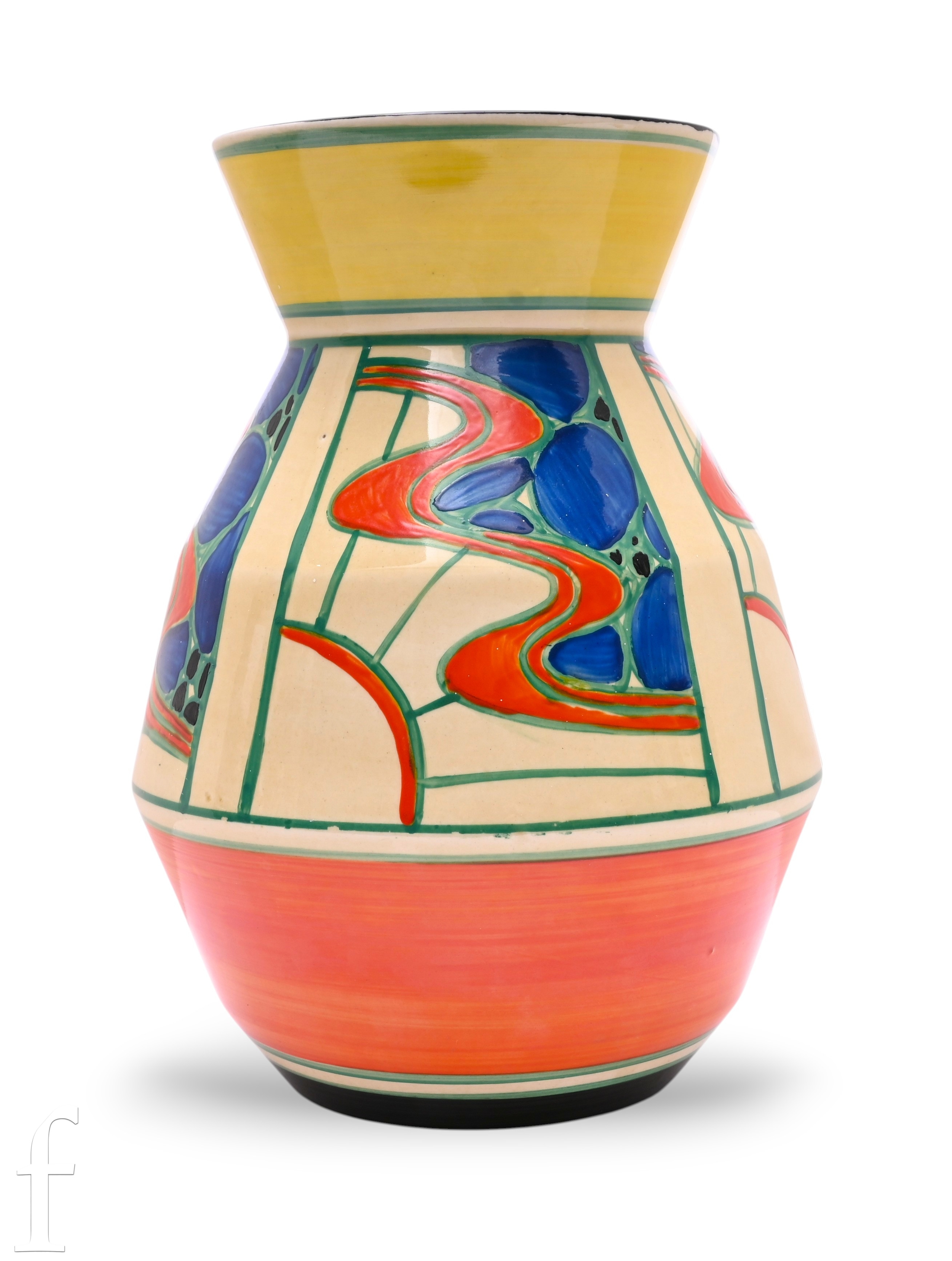 Clarice Cliff - Sunrise Red - A shape 360 vase circa 1930, hand painted ...