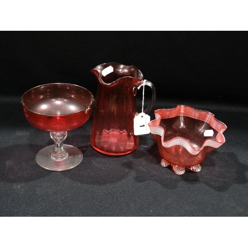 1 - Three Cranberry Glass Pieces