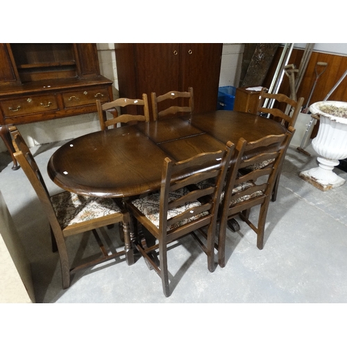 281 - A Modern Polished Oak Finish Dining Suite Of Extending Oval Ended Table With Set Of Six Matching Cha... 