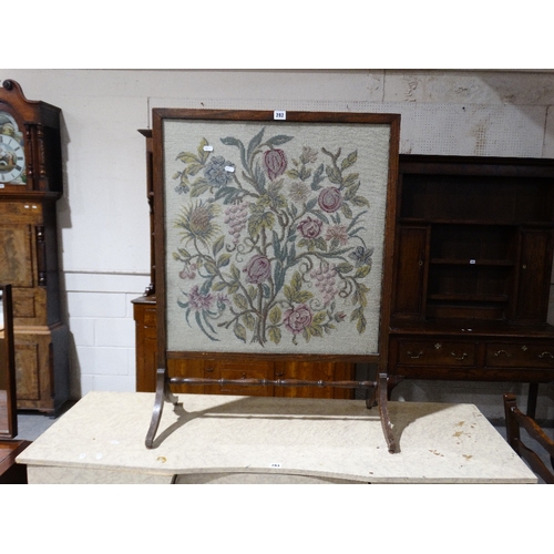 282 - A Polished Oak Framed Woolwork Fire Screen