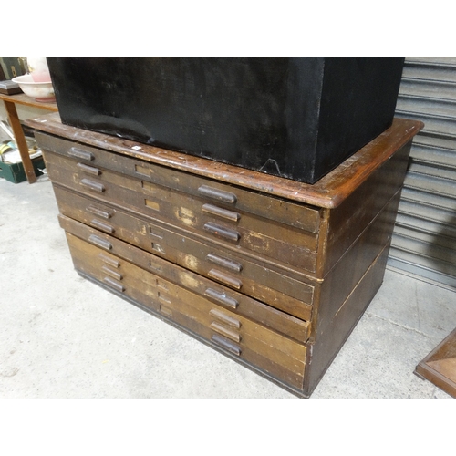 292 - An Early 20th Century Polished Three Section Map Chest With Nine Drawers In Total, 60