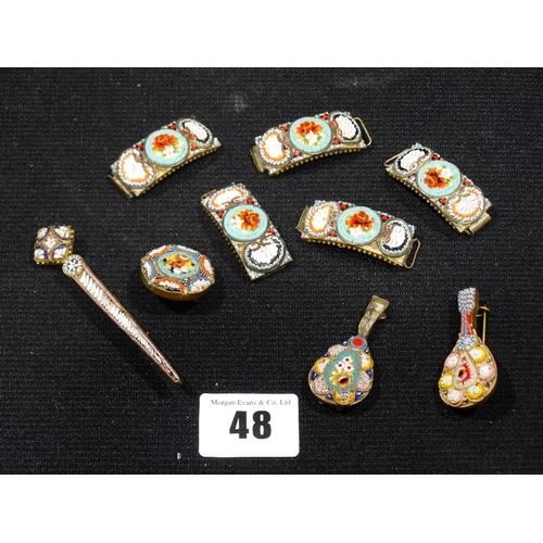 48 - A Small Bag Of Micro Mosaic Decorated Jewellery Pieces