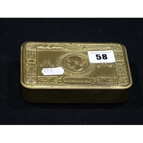 58 - A Queen Mary Xmas 1914 Brass Finish Tobacco Tin