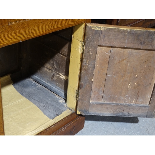 296 - An Antique Pine Welsh Dresser With Three Shelf Rack & Base With Cupboards & Drawers, 57