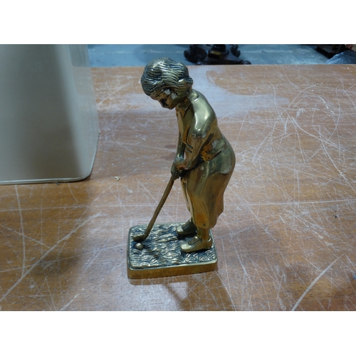 90 - A Quantity Of Mixed Brassware, To Include A Female Golfing Figure