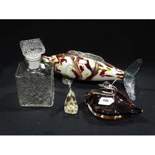 105 - A Murano Glass Fish, Together With A Swan Ashtray Etc