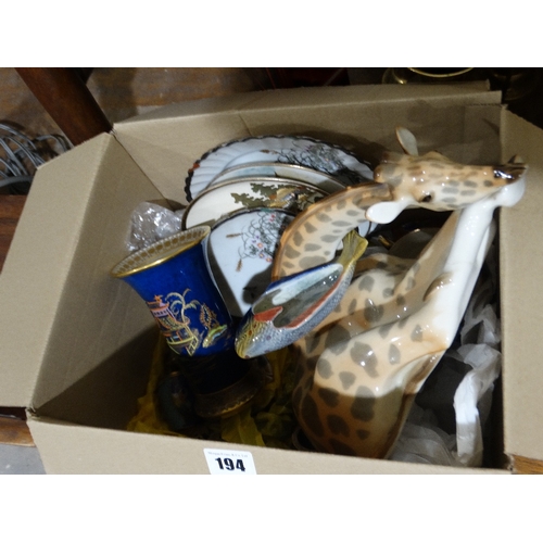 194 - A Box Of Mixed Pottery To Include A Carltonware Vase & A Beswick Fish Tray