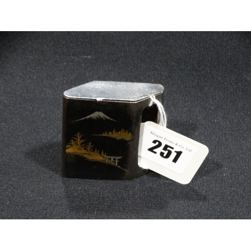 251 - A Japanese Komai Damasascene Matchbox Holder With Gold Inlay View Of Mount Fuji