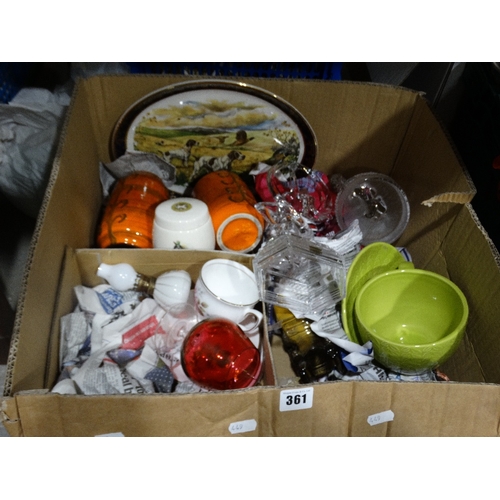 361 - A Box Of Mixed Pottery & Glassware