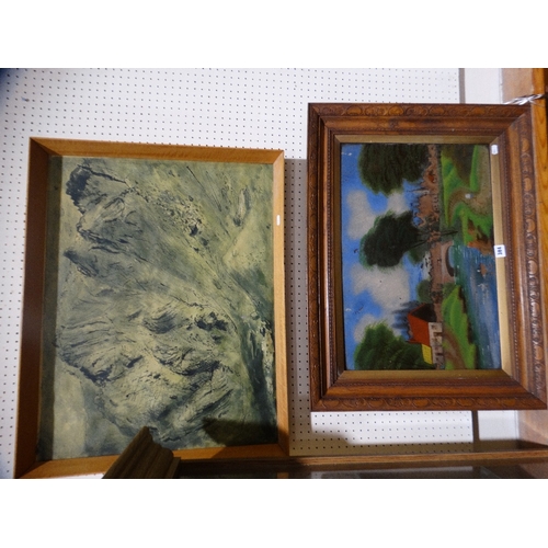 384 - A Victorian Reverse Painting On Glass (Af) Together With A Mid Century John Piper Print, Mountain Sc... 