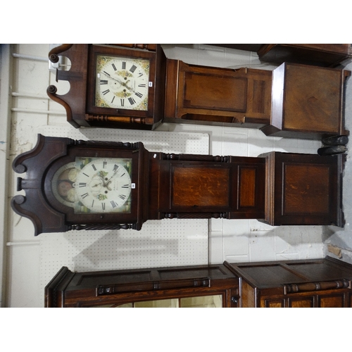 401 - An Antique Oak & Mahogany Encased Long Case Clock With Arched Painted Dial & Eight Day Movement, Sig... 