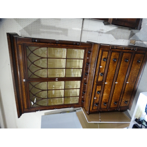 402 - A 19th Century Oak & Mahogany Welsh Country Bookcase Chest With Three Centre Spice Drawers, 49