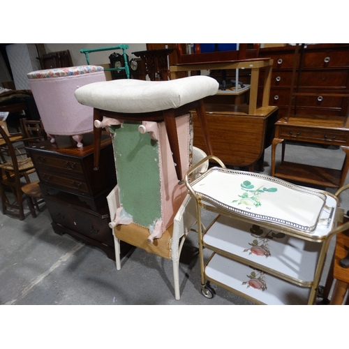 453 - A Retro Dressing Stool, Together With A Three Tier Trolley Etc