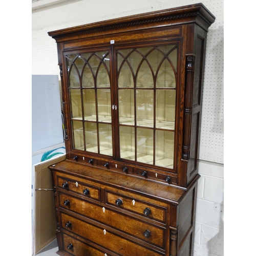 402 - A 19th Century Oak & Mahogany Welsh Country Bookcase Chest With Three Centre Spice Drawers, 49