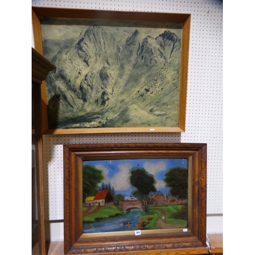 384 - A Victorian Reverse Painting On Glass (Af) Together With A Mid Century John Piper Print, Mountain Sc... 